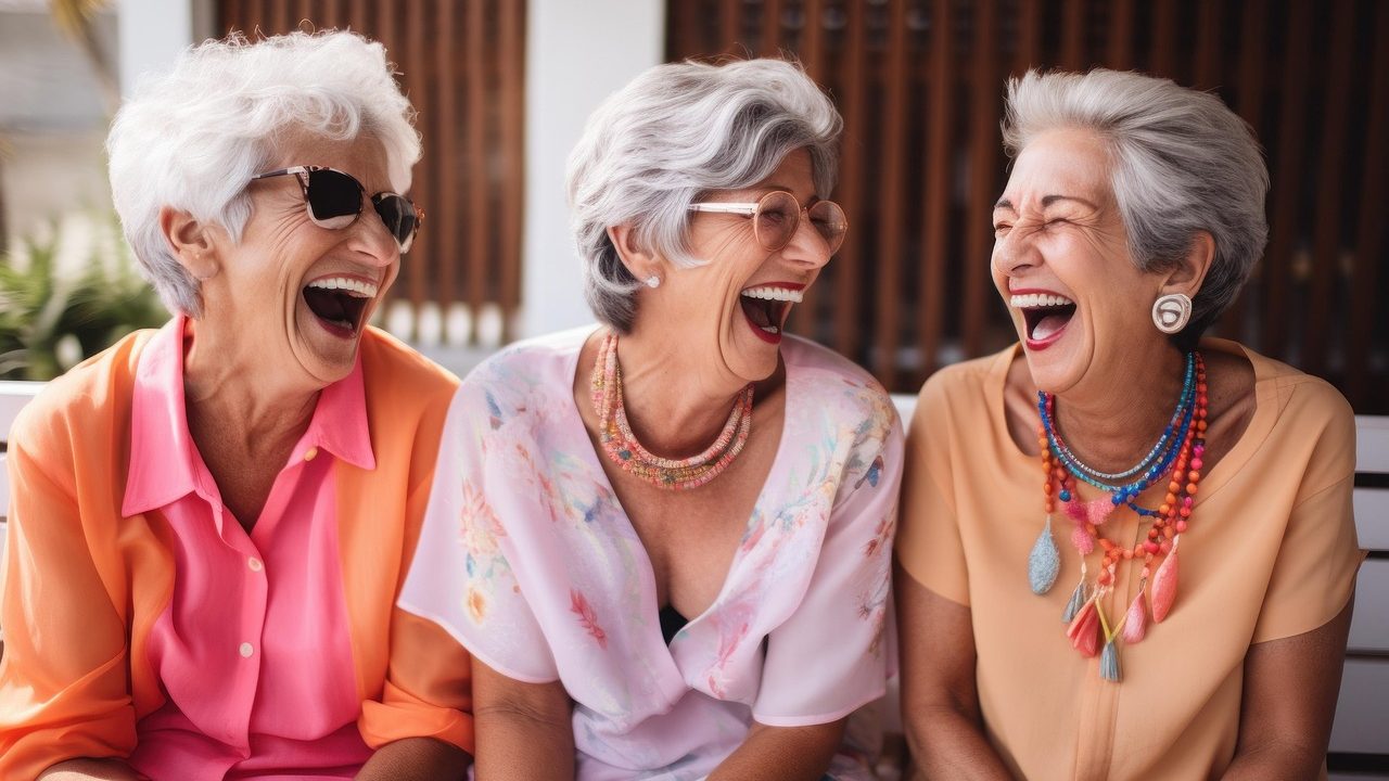 Trois femmes senior qui rient à gorge déployée