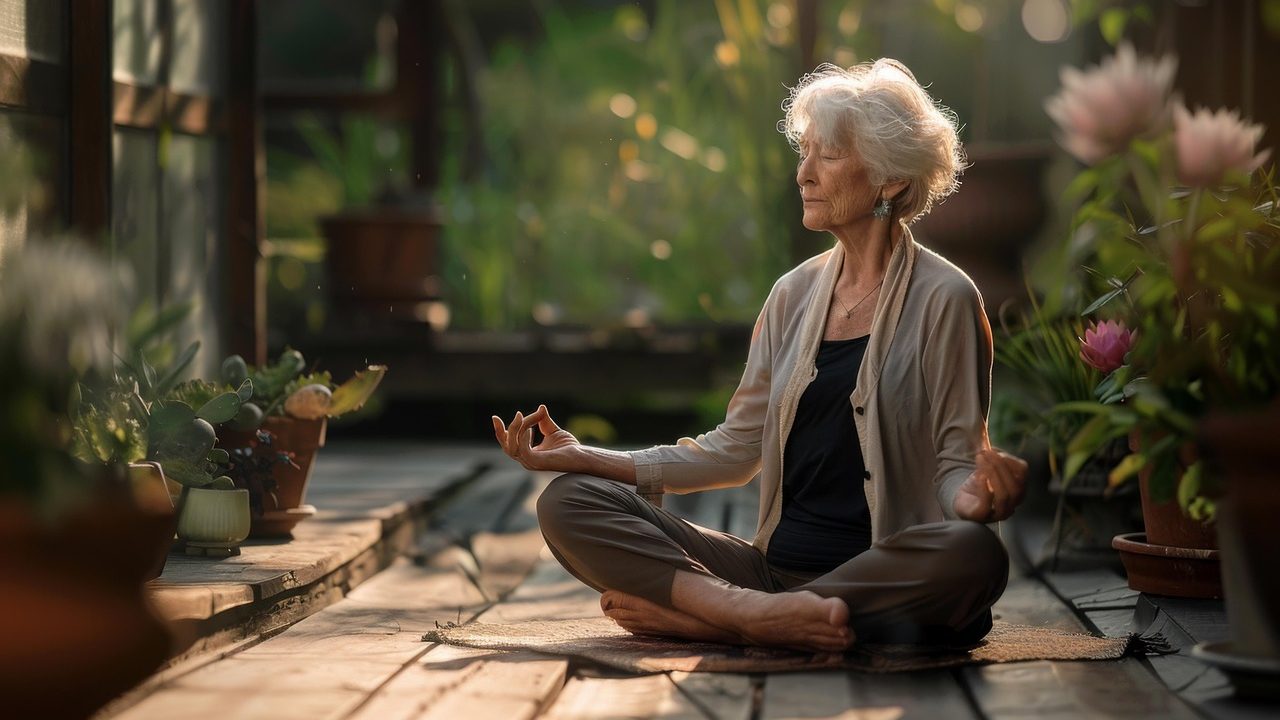 Femme senior qui pratique la méditation