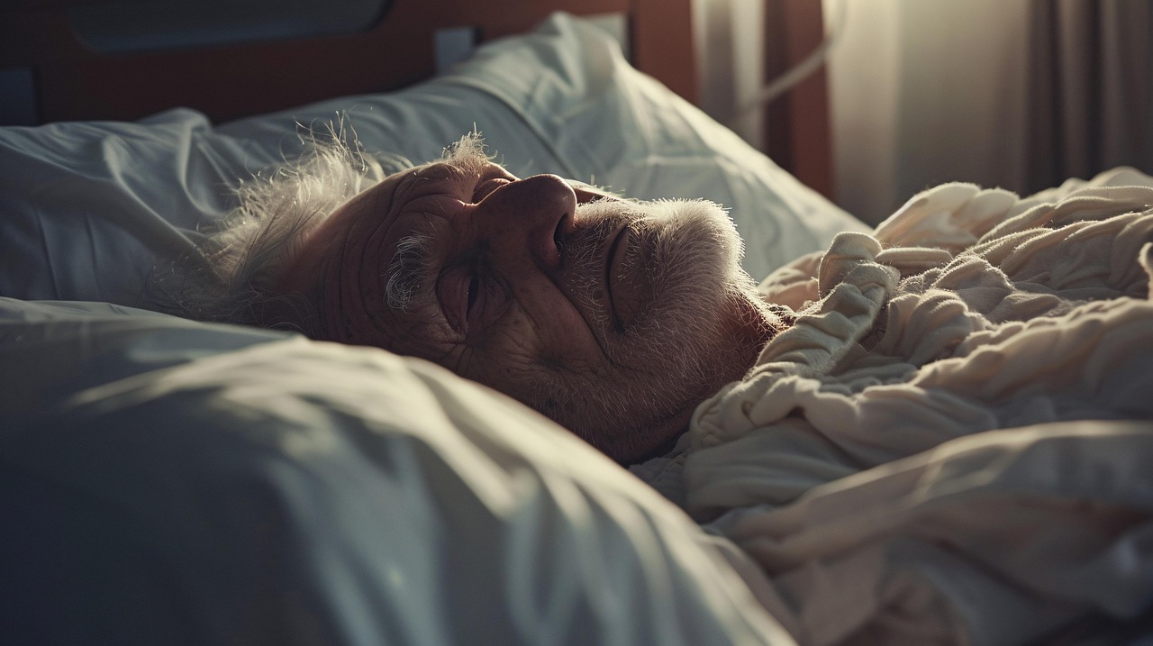 Senior qui dort dans son lit
